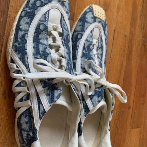 VINTAGE CHRISTIAN DIOR TROTTER BLUE WHITE MONOGRAM SNEAKERS - Picture 1 of 4